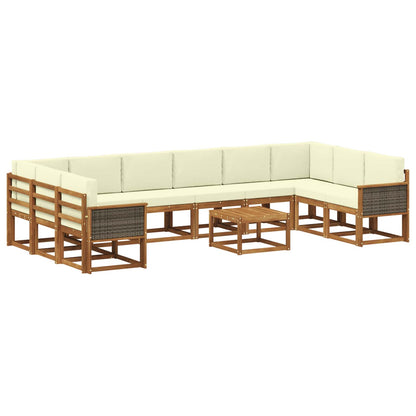 Set di divani da esterno 11 pz Naturale e Crema
