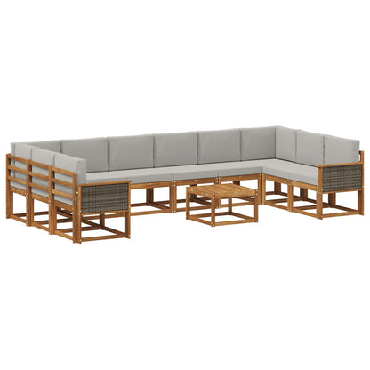 Set di divani da esterno 11 pz Naturale e Grigio Chiaro