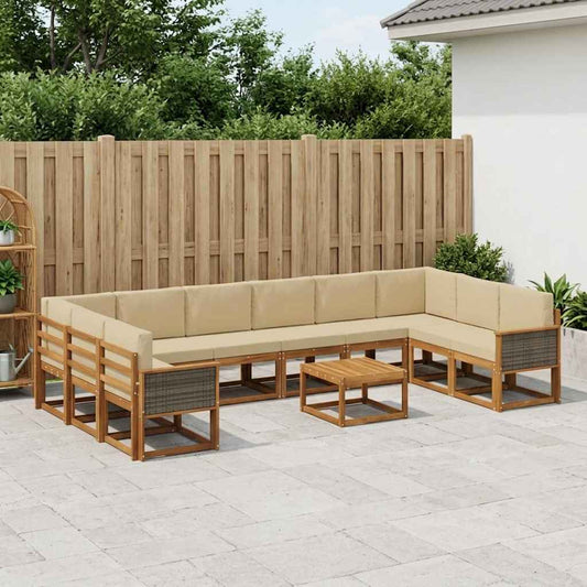 Set di divani da esterno con cuscino 11 pcs Naturale e Beige