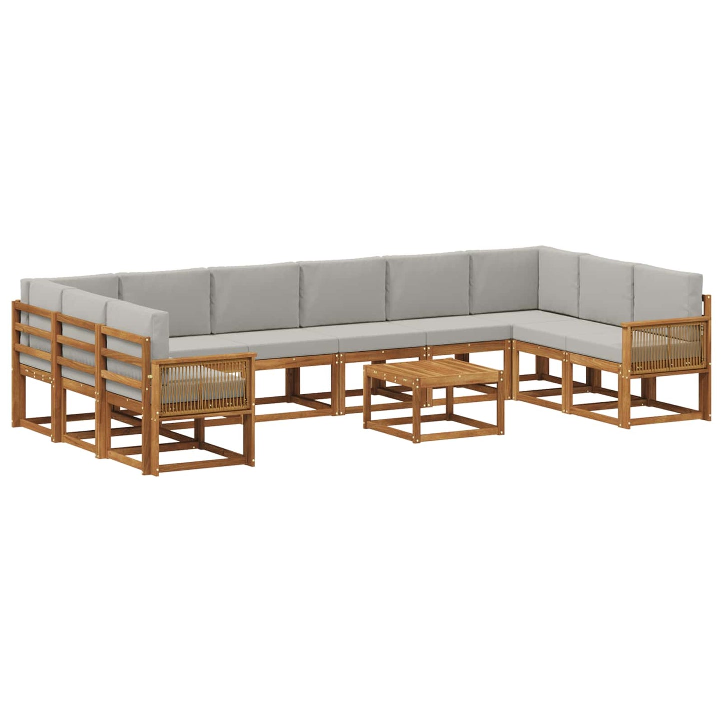 Set di divani da esterno 11 pz Naturale e Grigio Chiaro