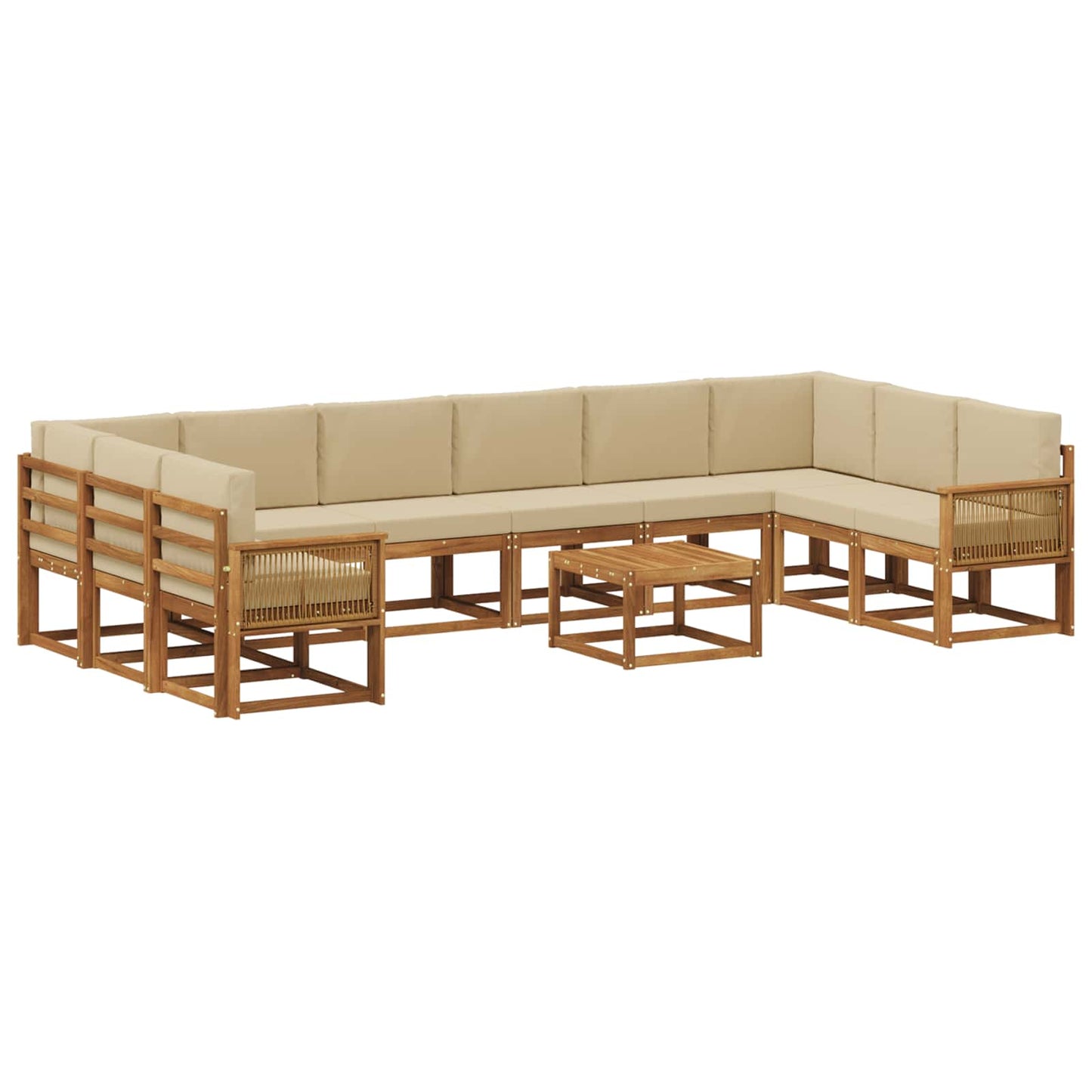 Set di divani da esterno 11 pz Naturale e Beige