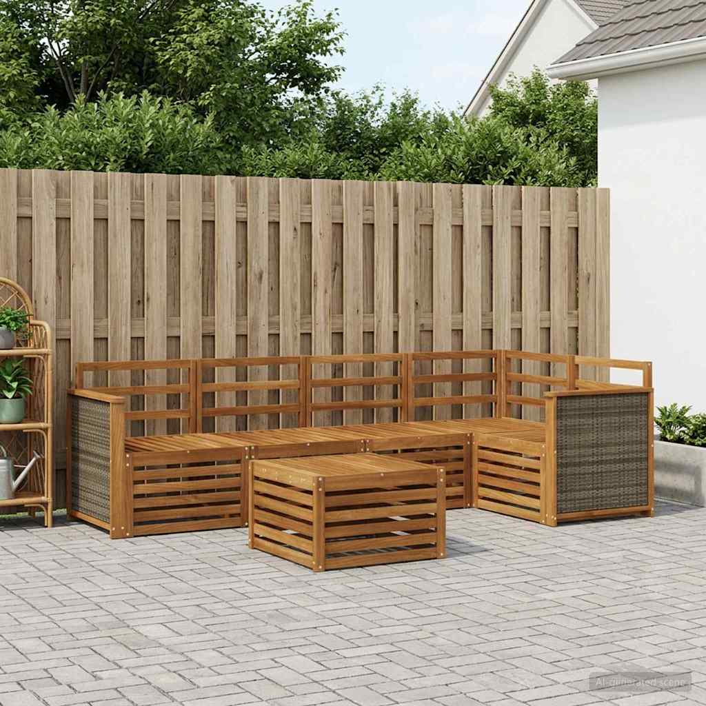 Set di divani da esterno 5 pz Naturale Legno di Acacia Massello