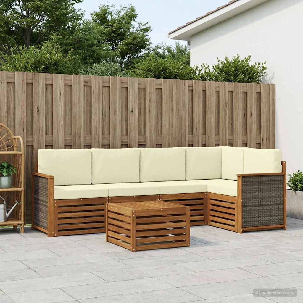 Set di divani da esterno 5 pz Naturale e Crema