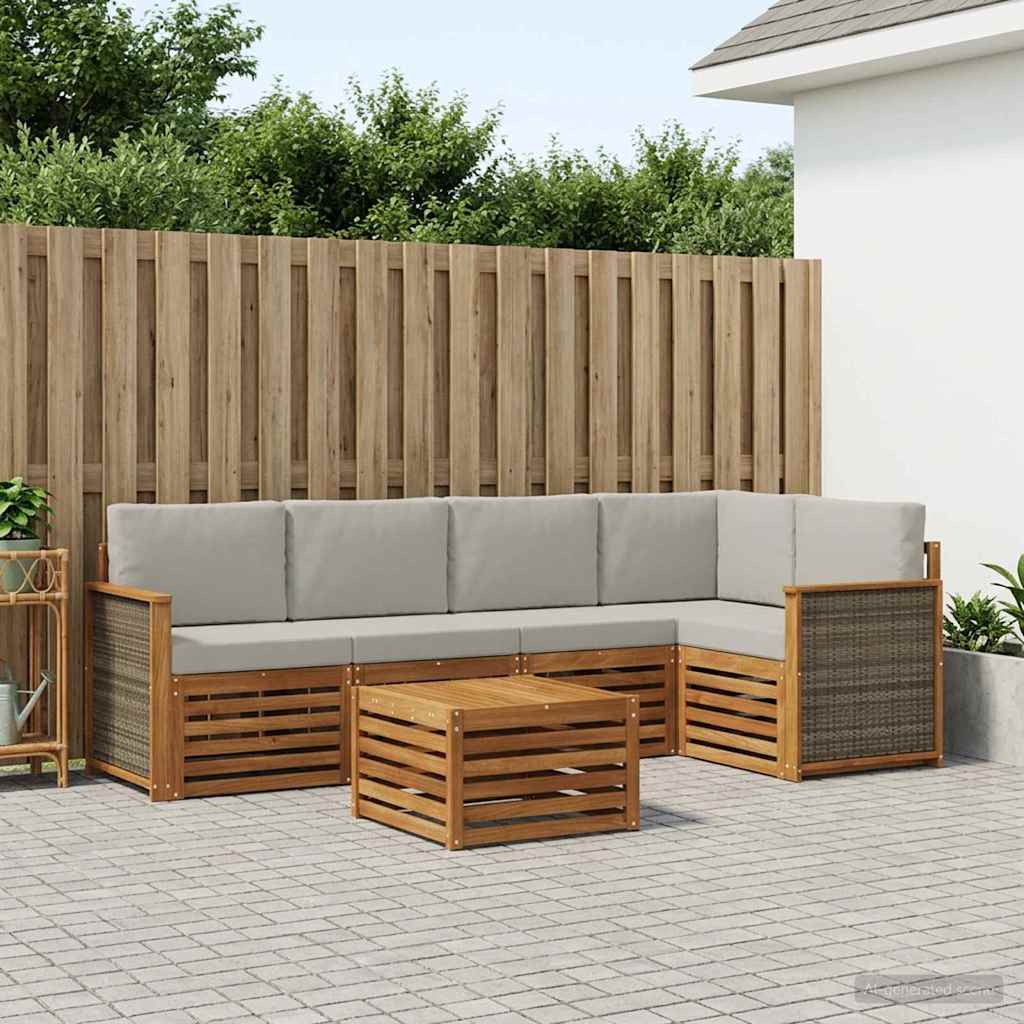 Set di divani da esterno 5 pz Naturale e Grigio Chiaro