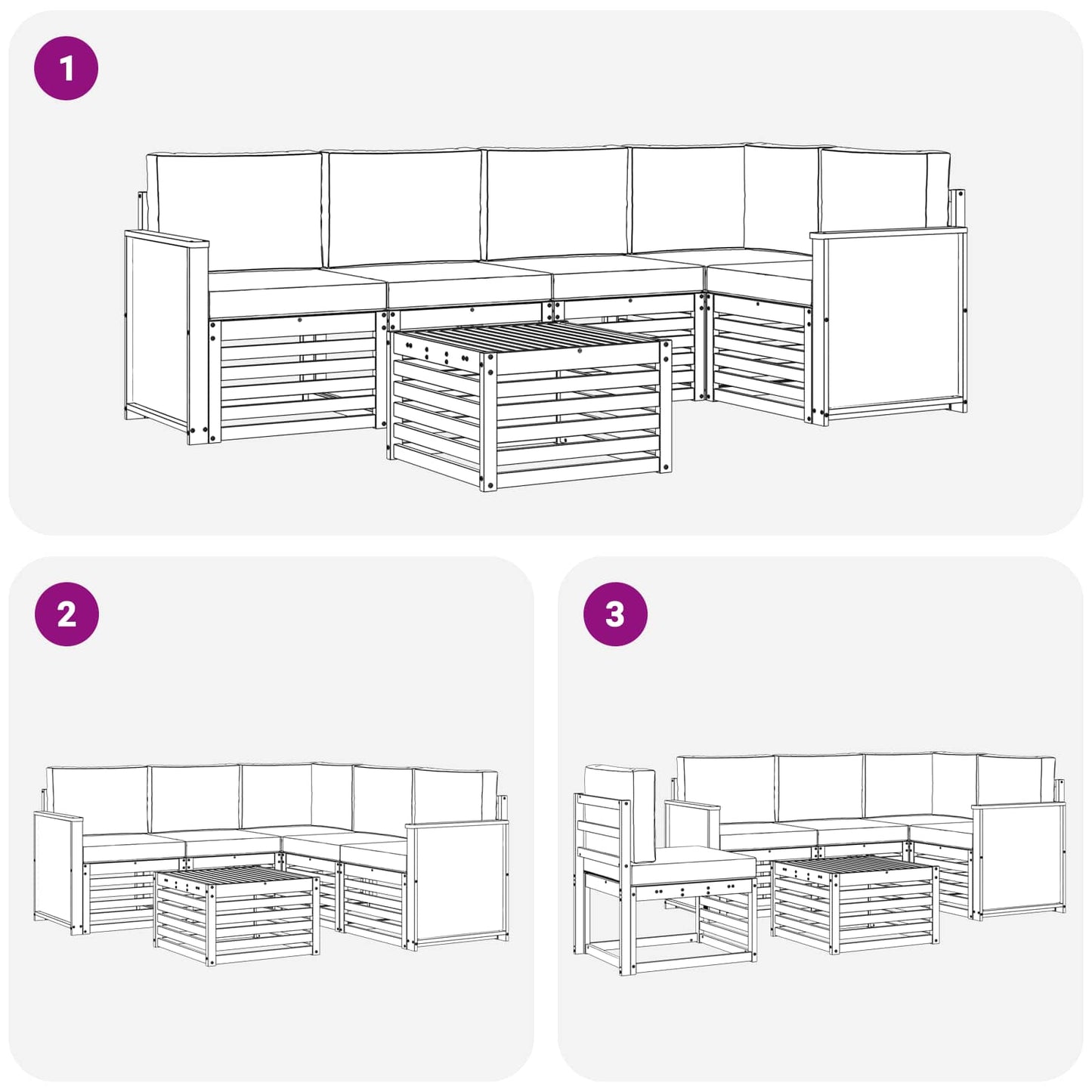 Set divano sezionale con cuscino 5 pcs Naturale e Grigio Chiaro | homemem39