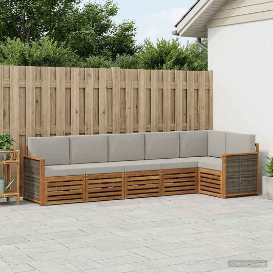 Set divano sezionale con cuscino 5 pcs Naturale e Grigio Chiaro