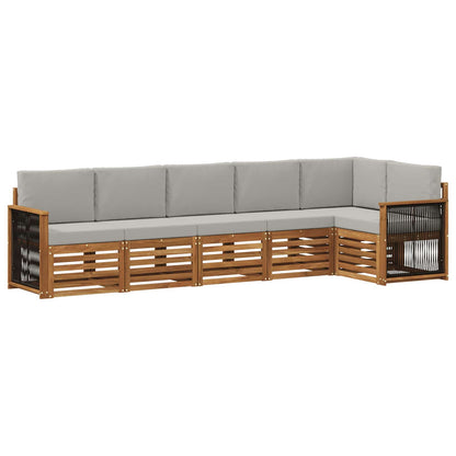 Set di divani da esterno 5 pz Naturale e Grigio Chiaro
