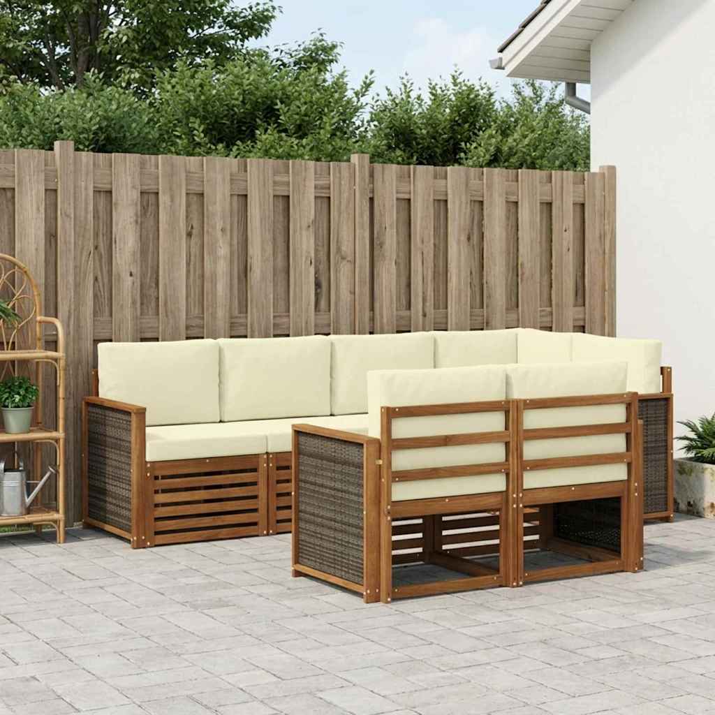 Set divano sezionale con cuscino 6 pcs Naturale e Crema | homemem39