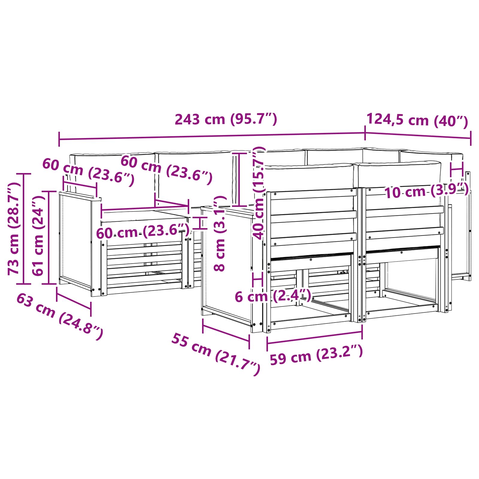 Set divano sezionale con cuscino 6 pcs Naturale e Antracite | homemem39
