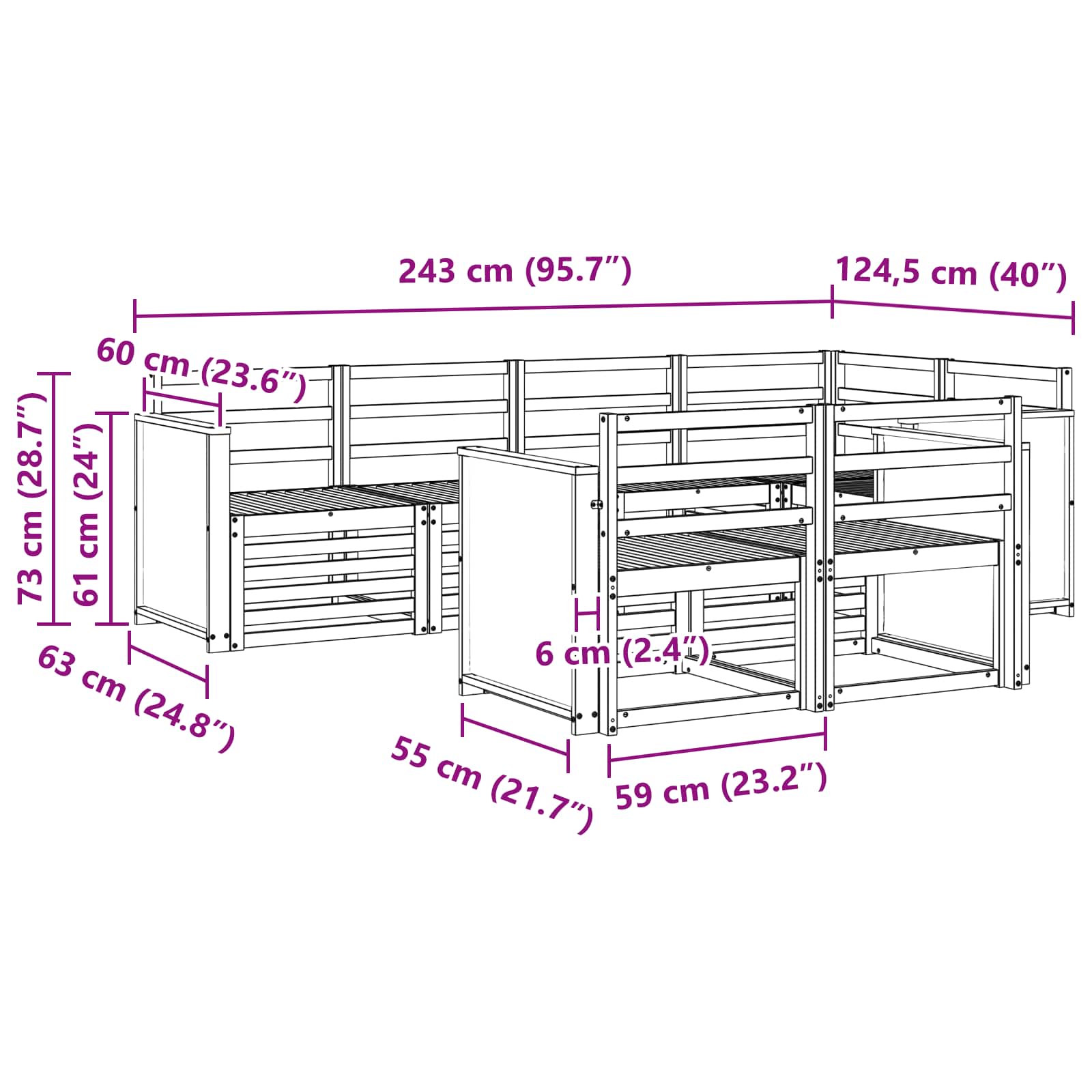 Set divano sezionale 6 pcs Naturale Legno di Acacia Massello | homemem39