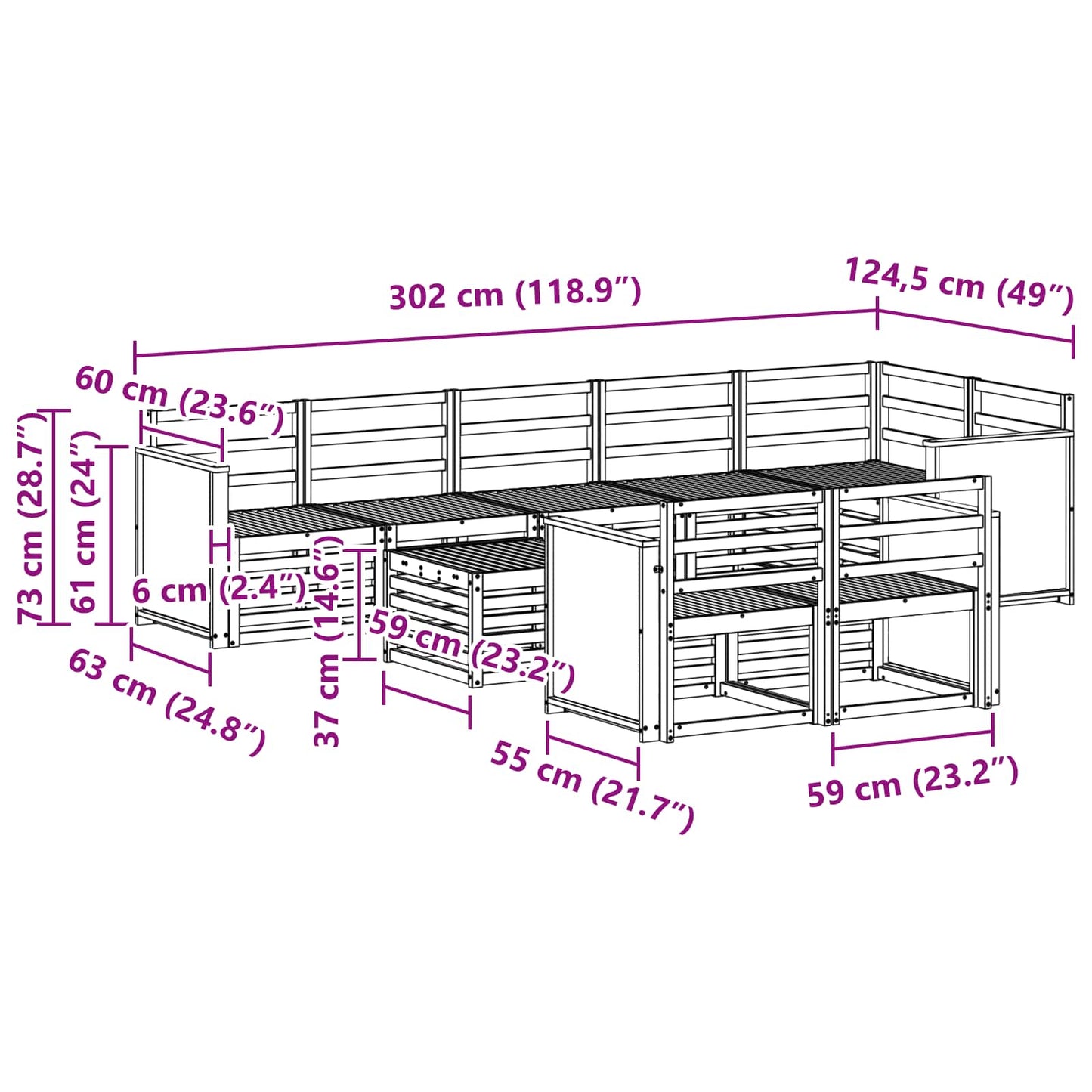 Set divani Legno di Acacia Massello