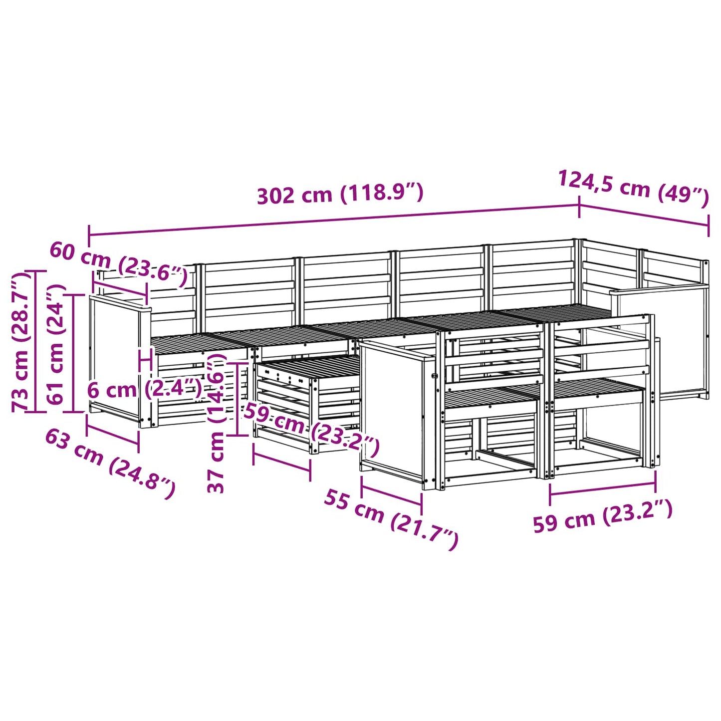 Set divani Legno di Acacia Massello