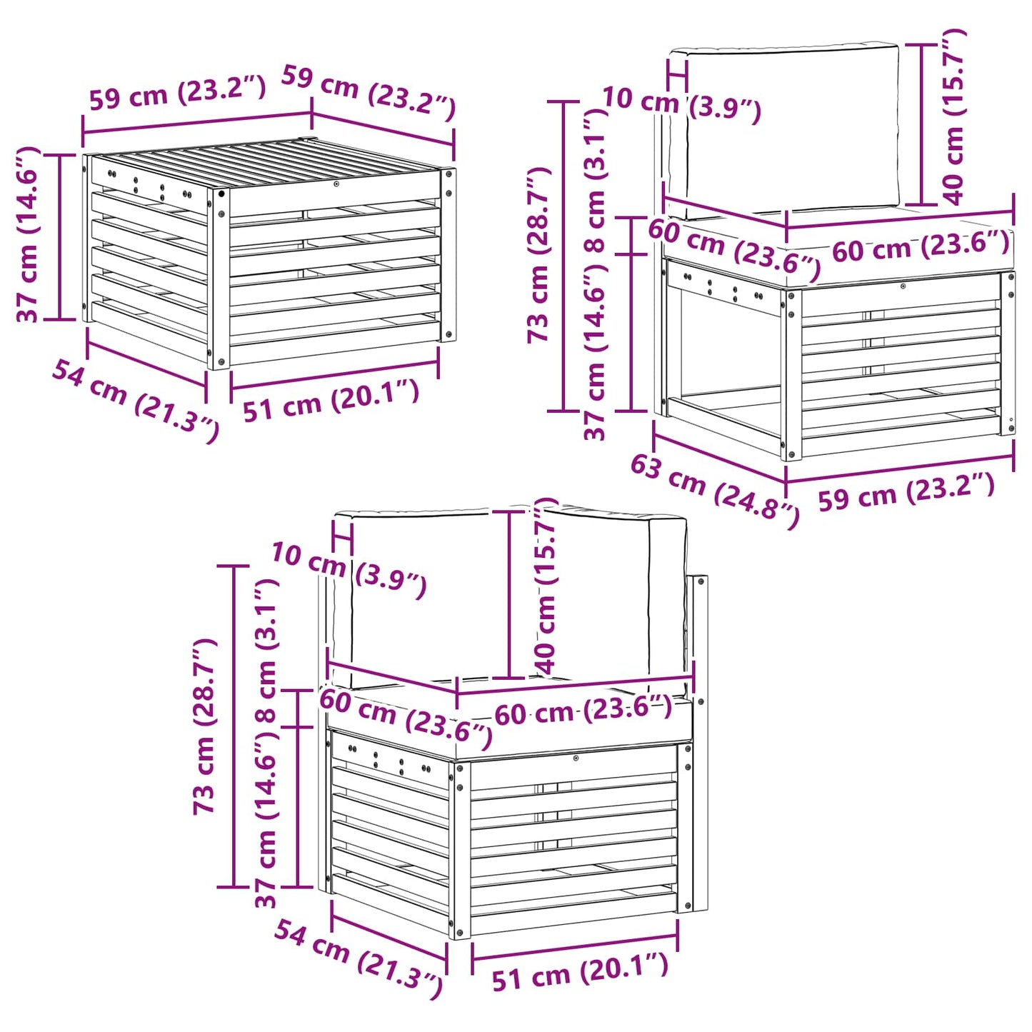 Set divani Legno di Acacia Massello