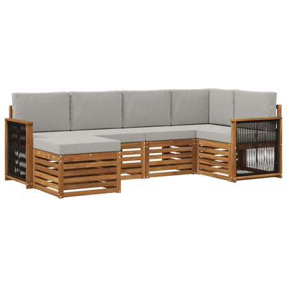 Set di divani da esterno 5 pz Naturale e Grigio Chiaro