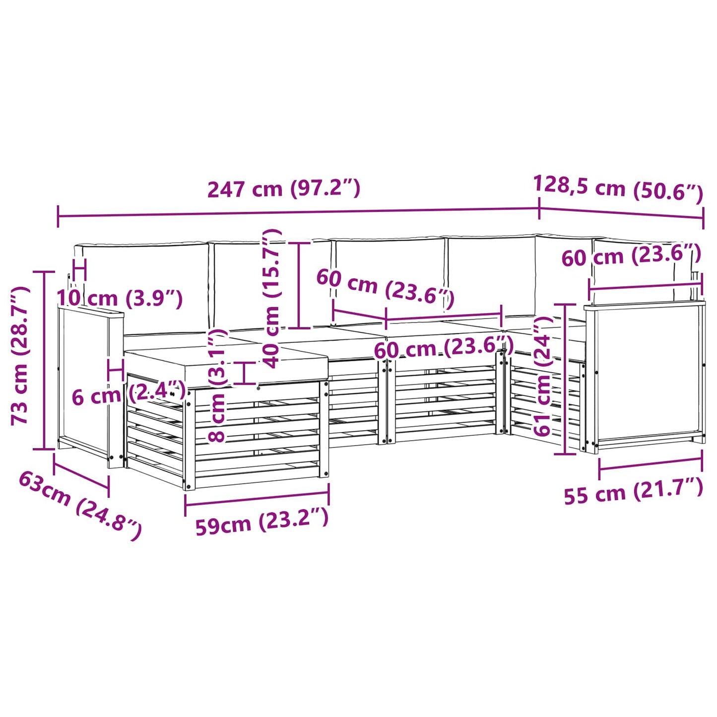 Set divano sezionale con cuscino 5 pcs Naturale e Antracite