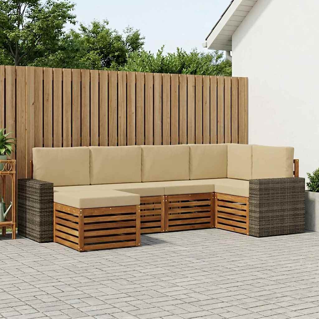 Set di divani da esterno 6 pz 5-Posti Naturale e Beige | homemem39