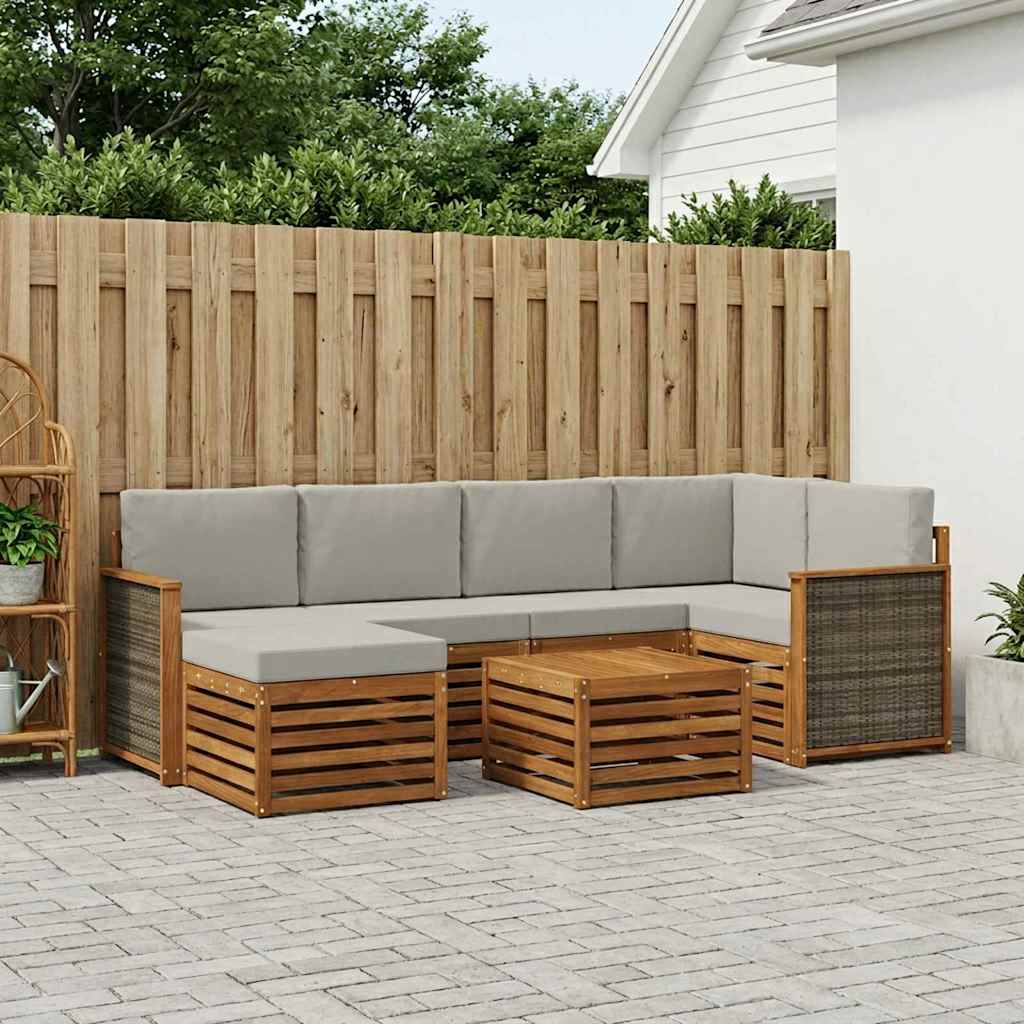 Set divano sezionale con cuscino 6 pcs Naturale e Grigio Chiaro | homemem39