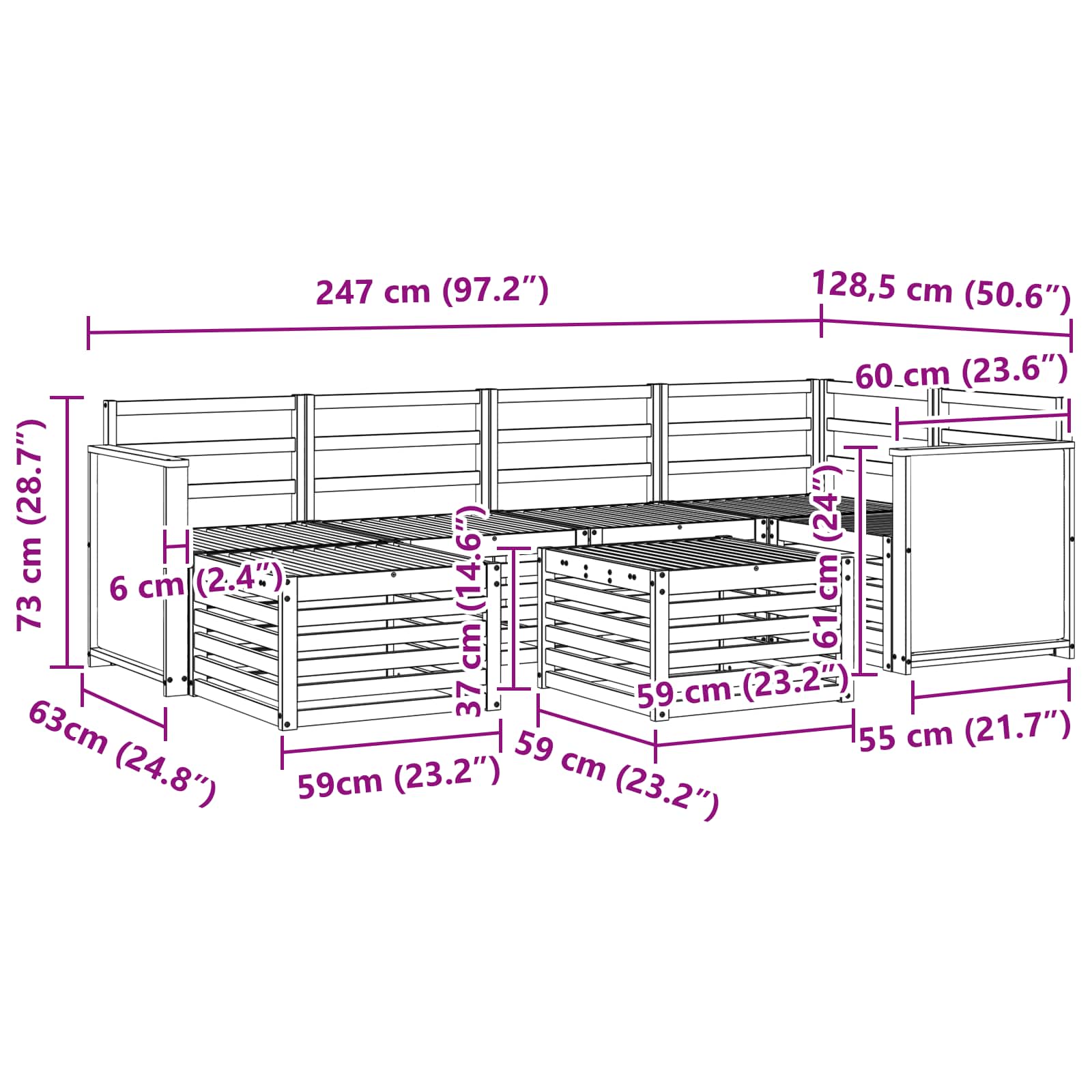 Set divano sezionale 6 pcs Naturale Legno di Acacia Massello | homemem39