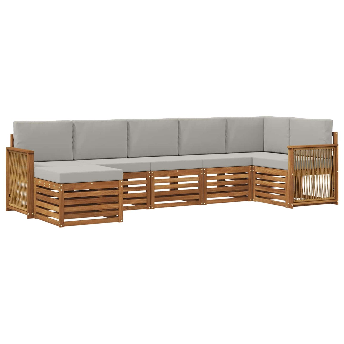 Set di divani da esterno 6 pz Naturale e Grigio Chiaro