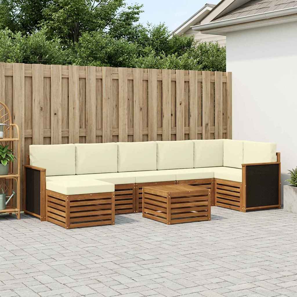 Set di divani da esterno con cuscino 7 pcs Naturale e Crema | homemem39