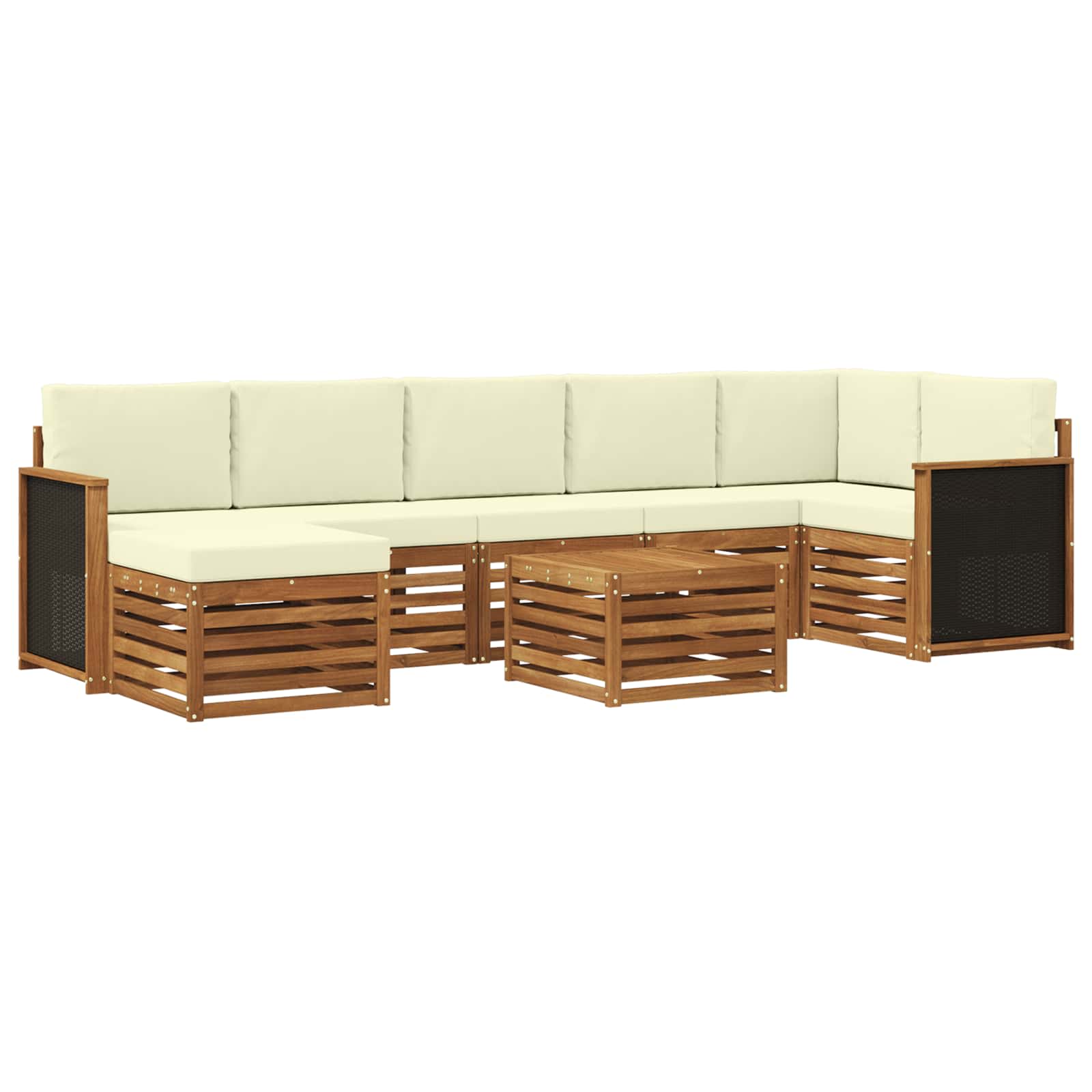 Set di divani da esterno con cuscino 7 pcs Naturale e Crema | homemem39