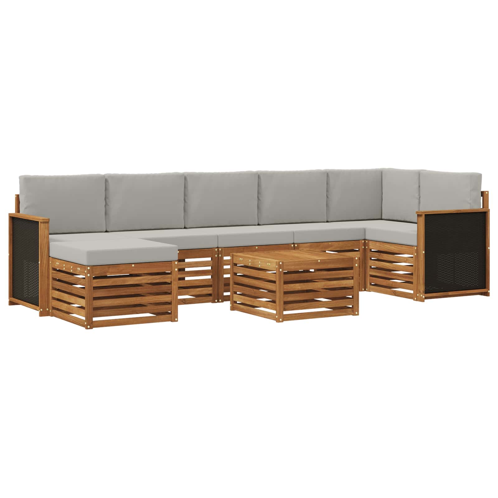 Set di divani da esterno 7 pcs Naturale e Grigio Chiaro | homemem39