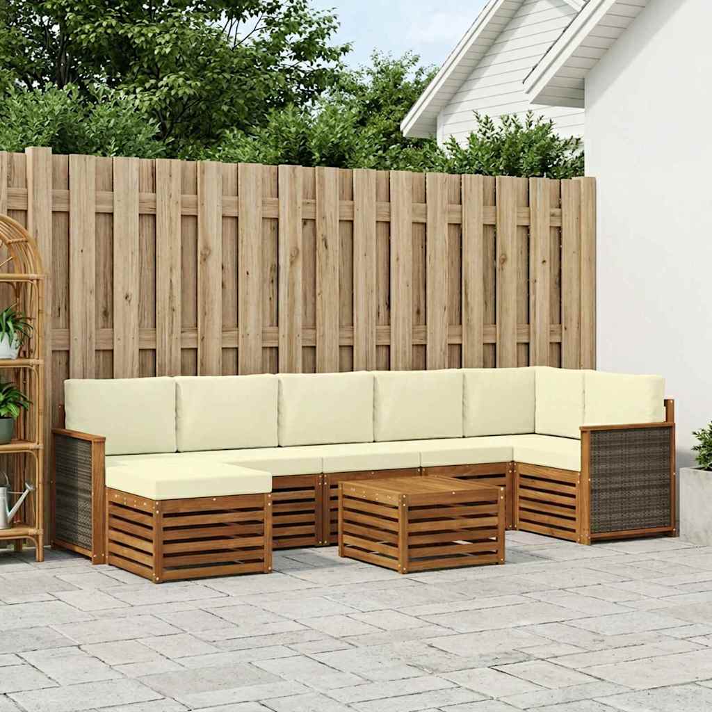Set di divani da esterno con cuscino 7 pcs Naturale e Crema | homemem39
