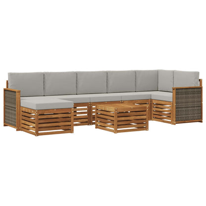 Set di divani da esterno 7 pcs Naturale e Grigio Chiaro | homemem39