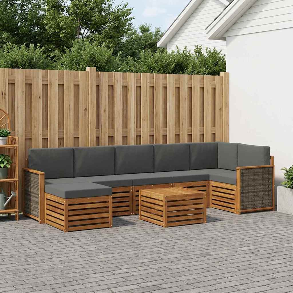 Set di divani da esterno con cuscino 7 pcs Naturale e Antracite | homemem39