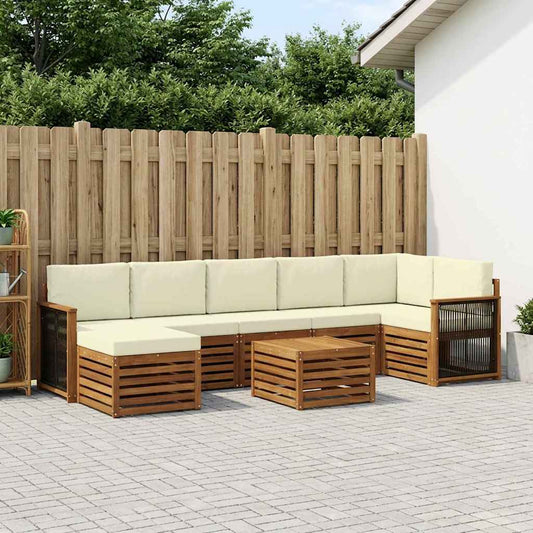 Set di divani da esterno con cuscino 7 pcs Naturale e Crema