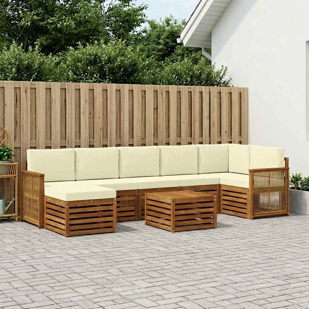 Set di divani da esterno con cuscino 7 pcs Naturale e Crema | homemem39