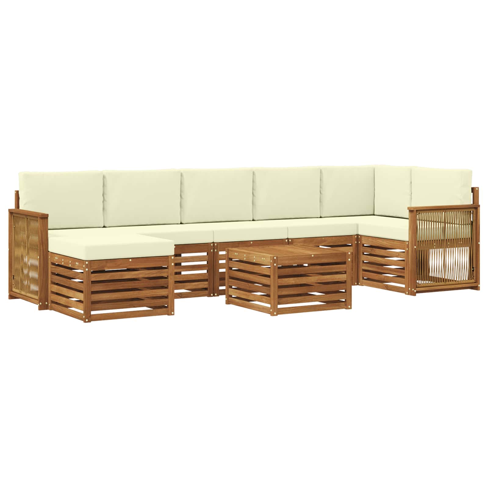 Set di divani da esterno con cuscino 7 pcs Naturale e Crema | homemem39