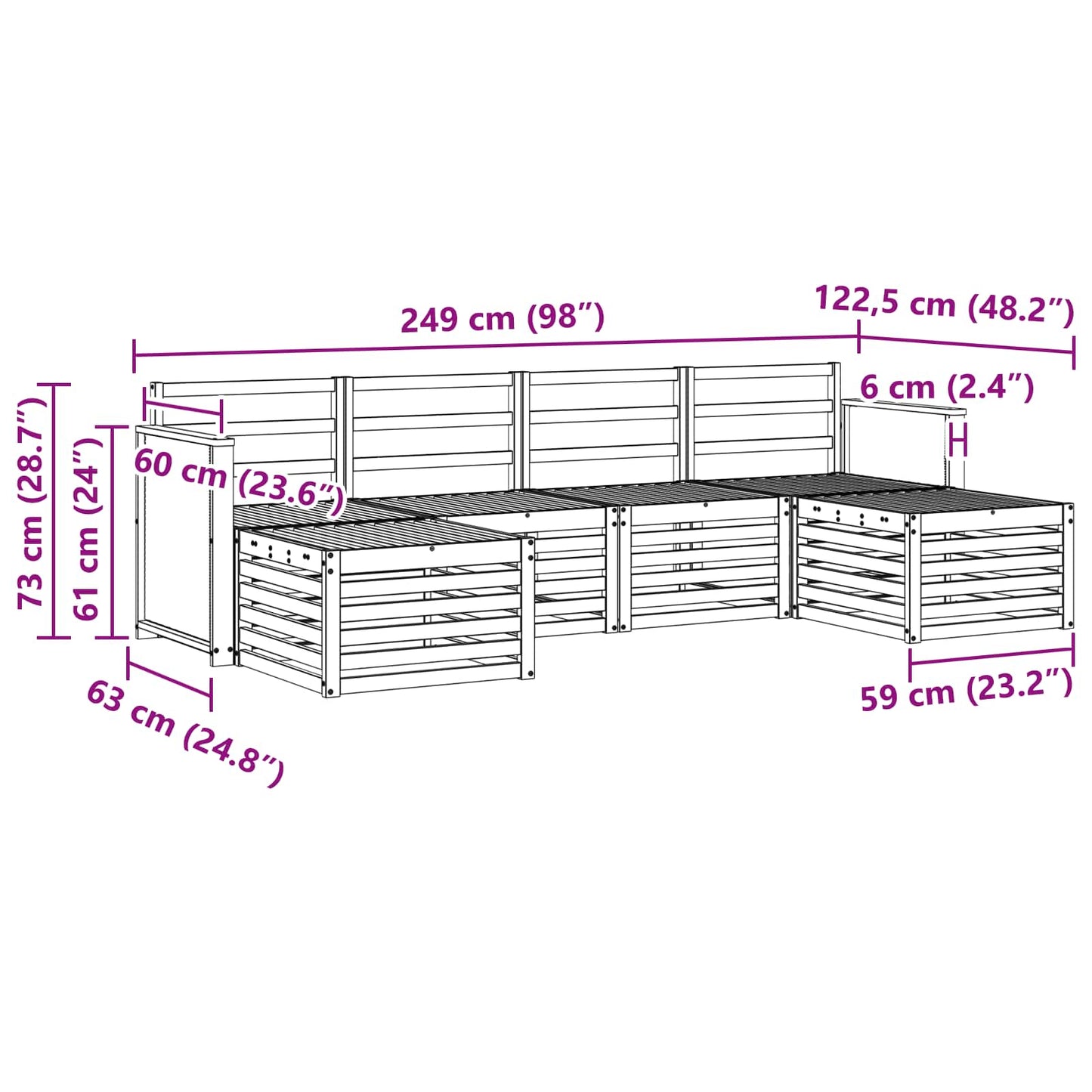 Set divani Legno di Acacia Massello