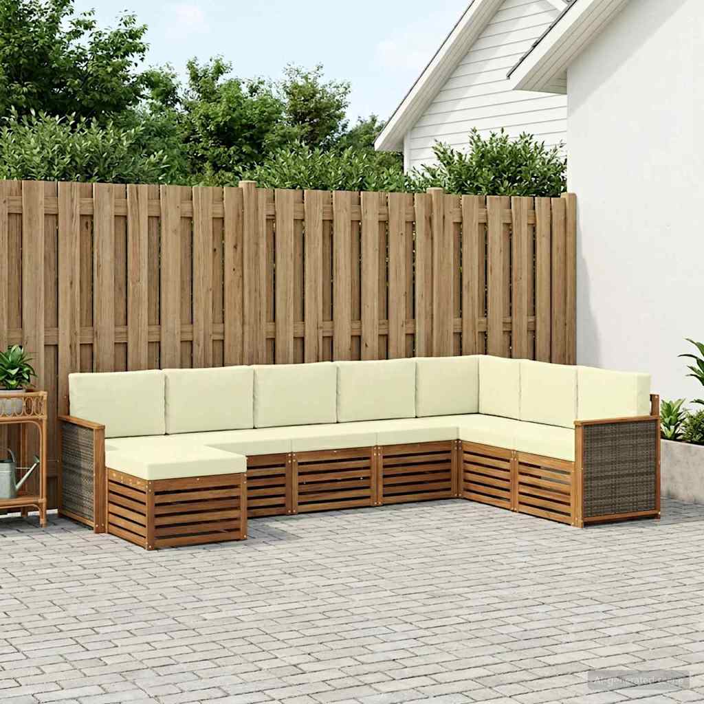 Set di divani da esterno con cuscino 6 pcs Naturale e Crema