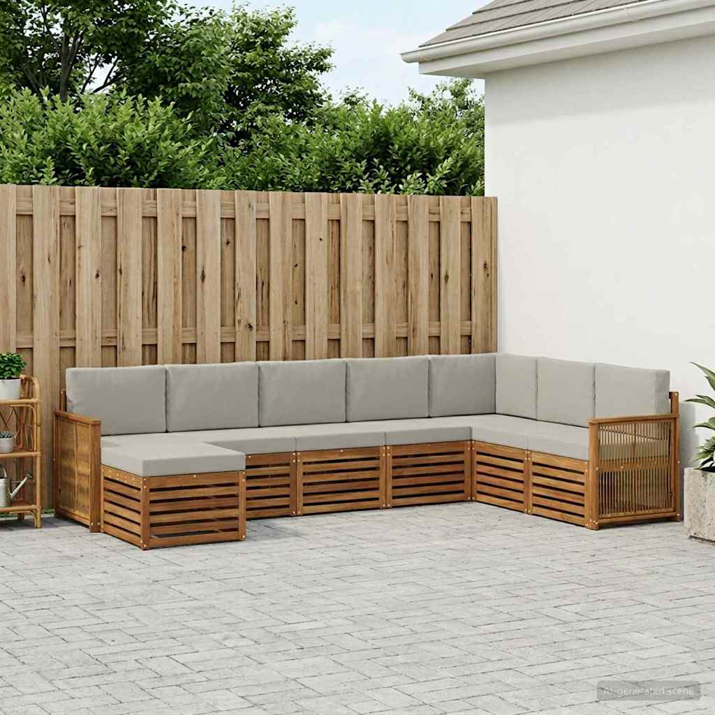 Set di divani da esterno 6 pcs Naturale e Grigio Chiaro