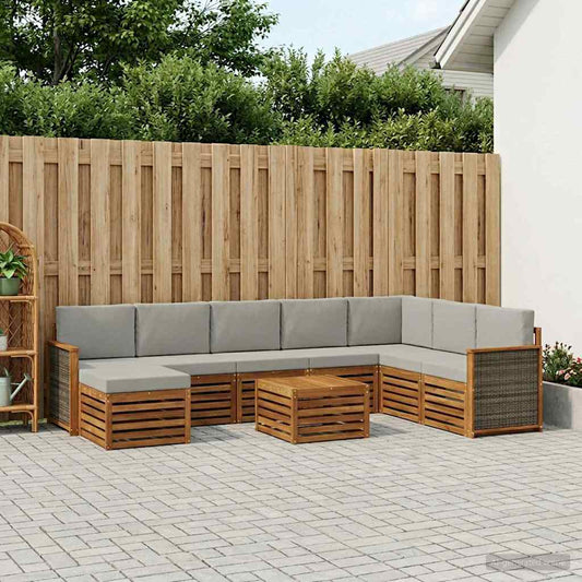 Set di divani da esterno 7 pcs Naturale e Grigio Chiaro