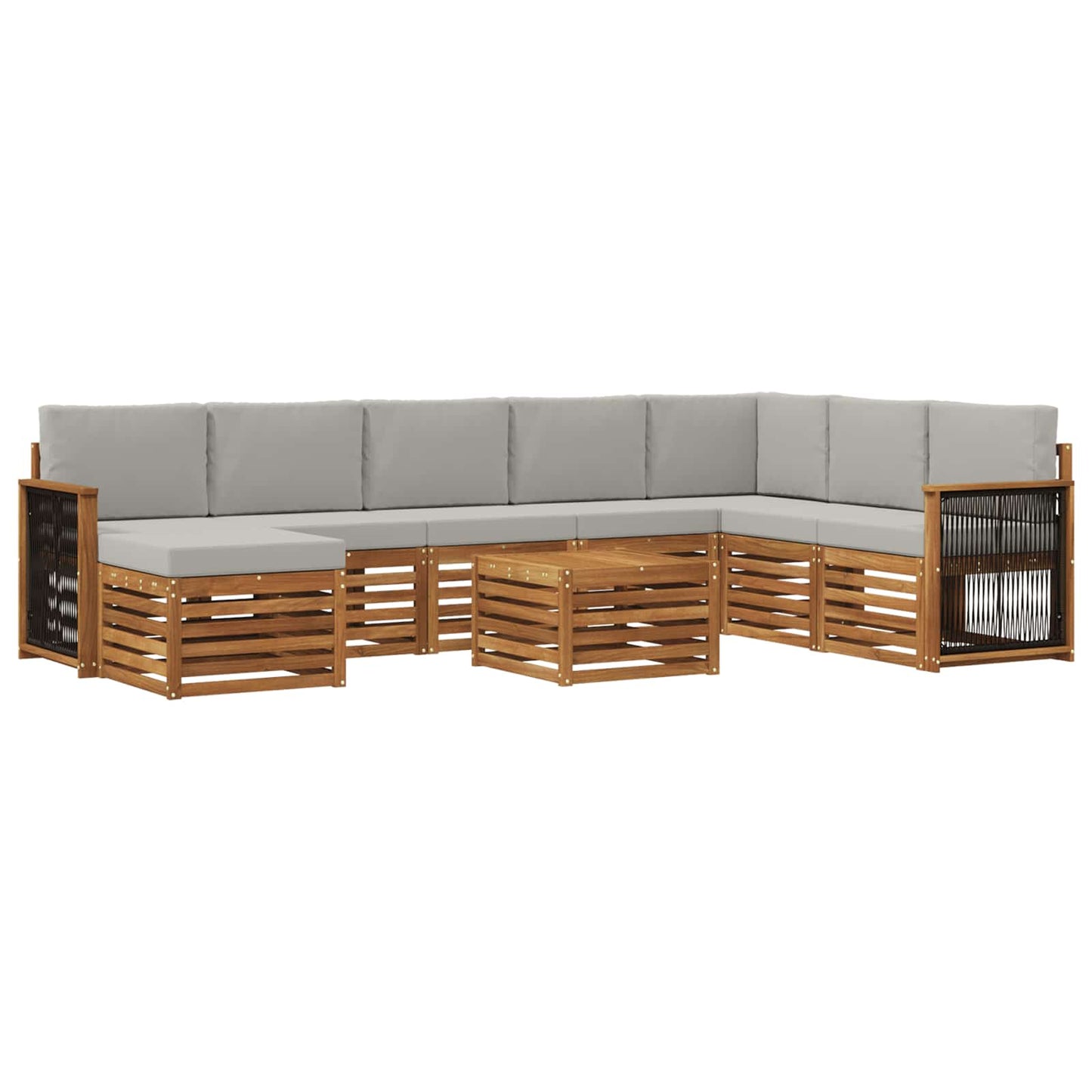 Set di divani da esterno 7 pz Naturale e Grigio Chiaro