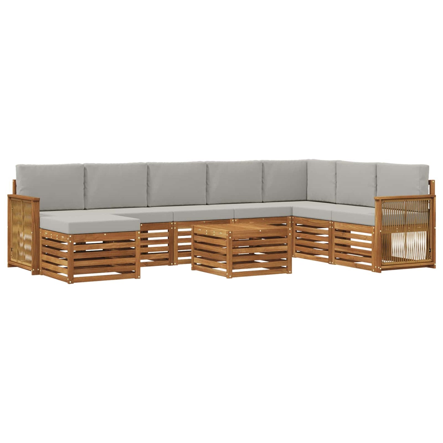 Set di divani da esterno 7 pz Naturale e Grigio Chiaro