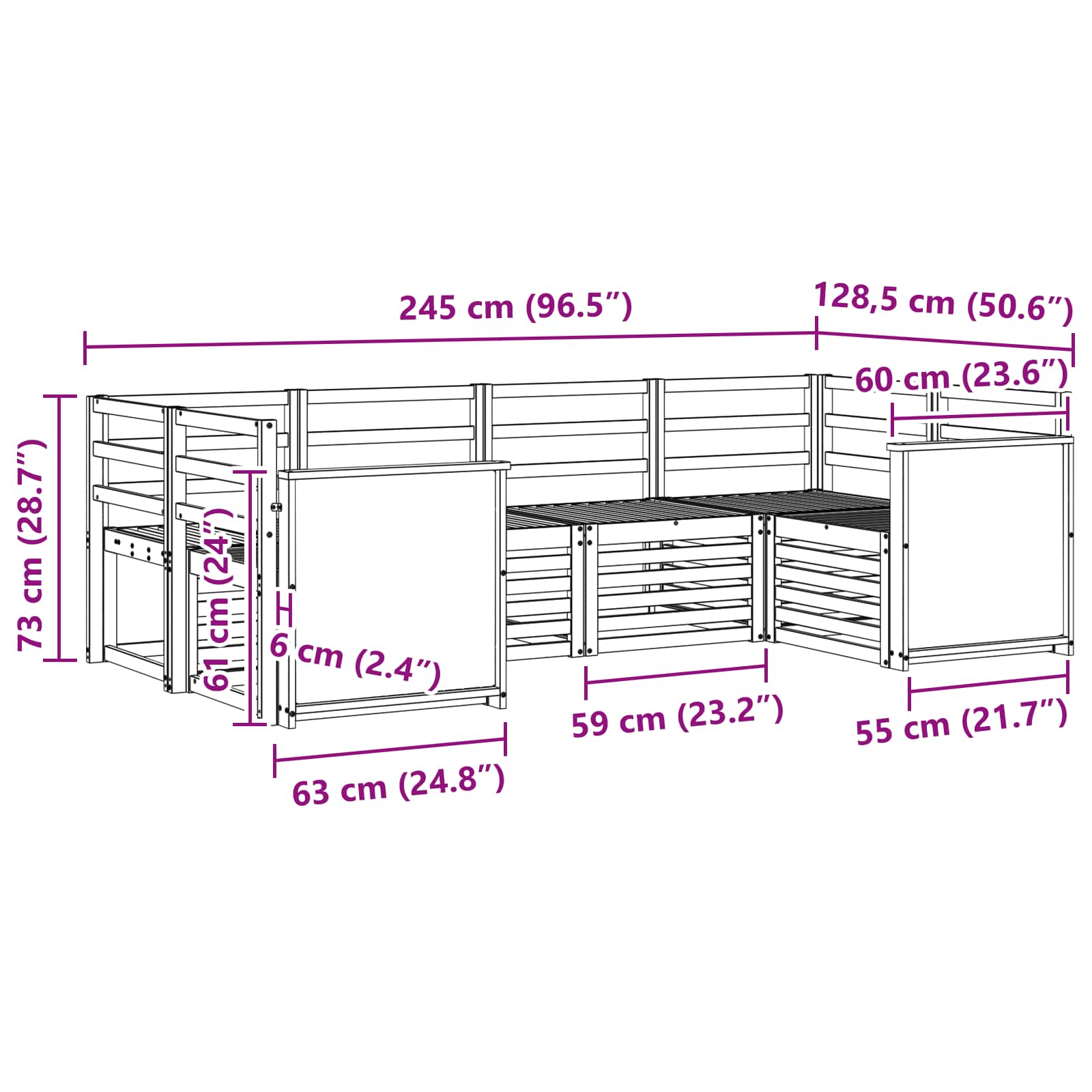 Set di divani da esterno 5 pz Naturale Legno di Acacia Massello - homemem39