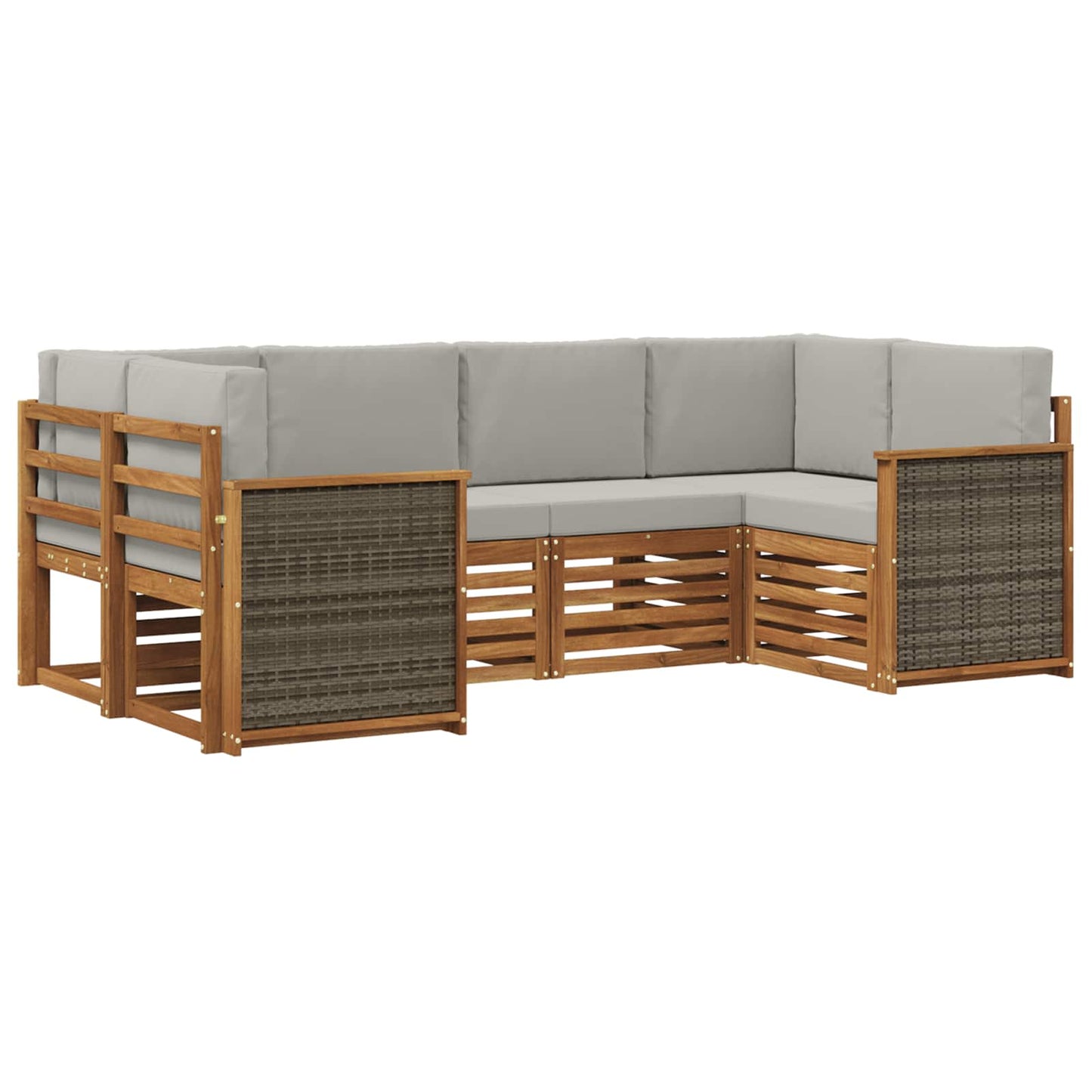 Set di divani da esterno 5 pz Naturale e Grigio Chiaro