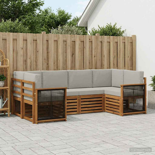 Set divano sezionale con cuscino 5 pcs Naturale e Grigio Chiaro