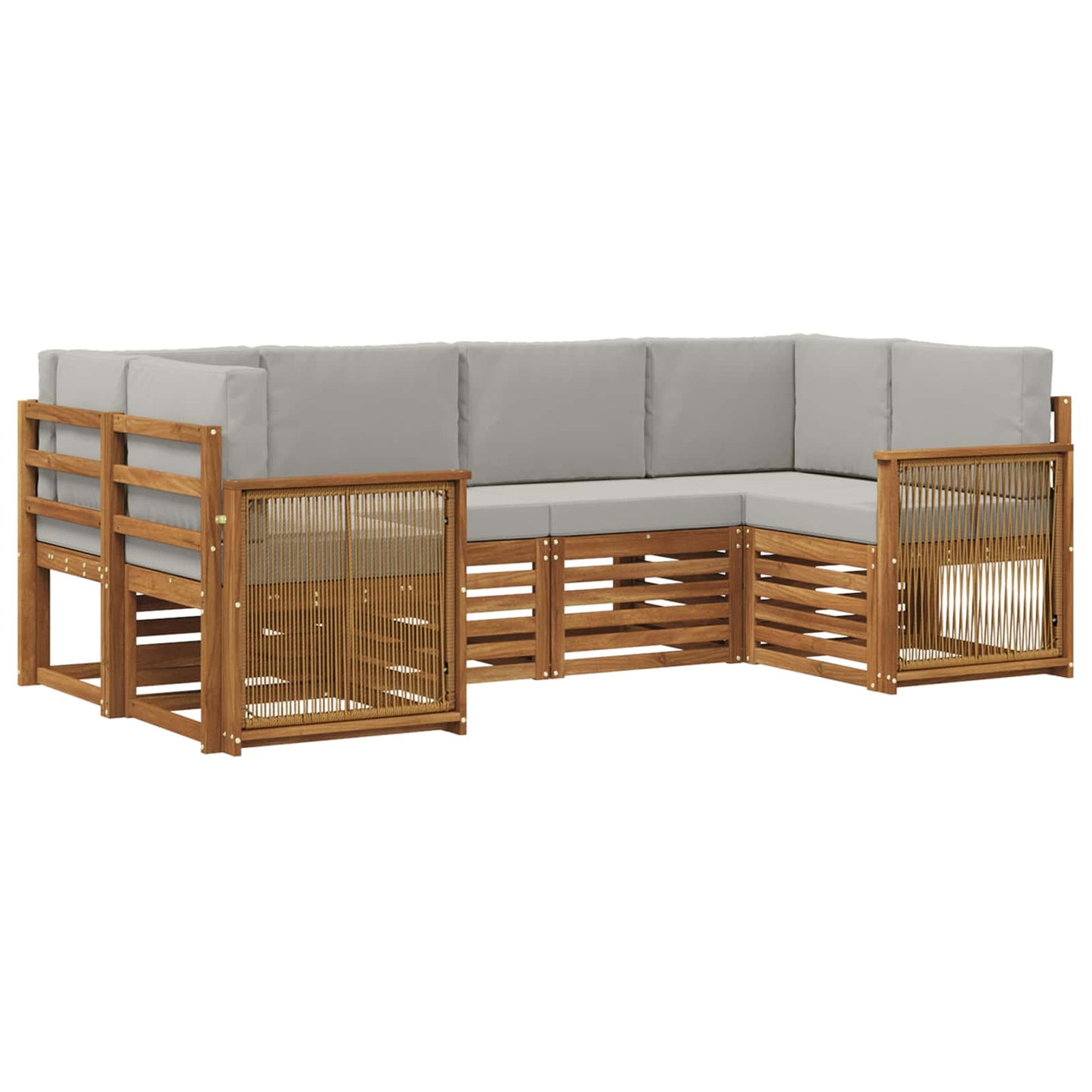 Set di divani da esterno 5 pz Naturale e Grigio Chiaro
