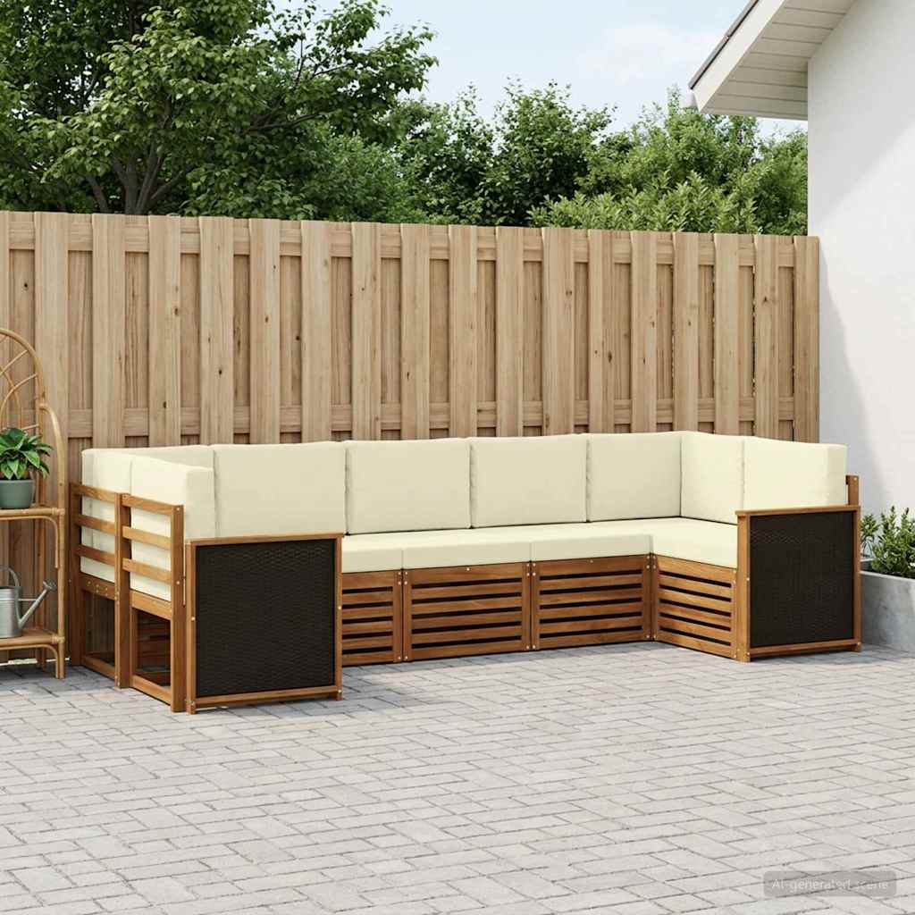 Set di divani da esterno 6 pz Naturale e Crema