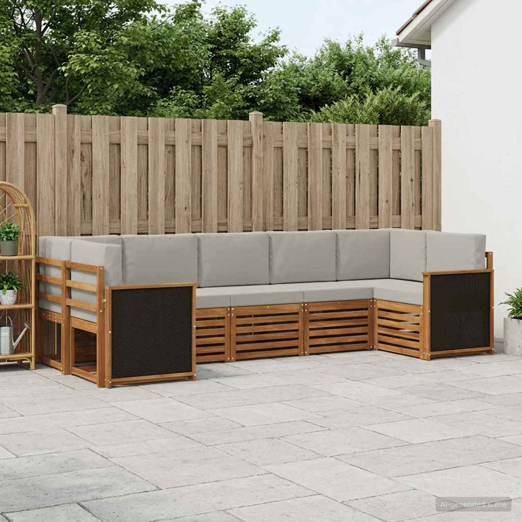 Set di divani da esterno 6 pz Naturale e Grigio Chiaro