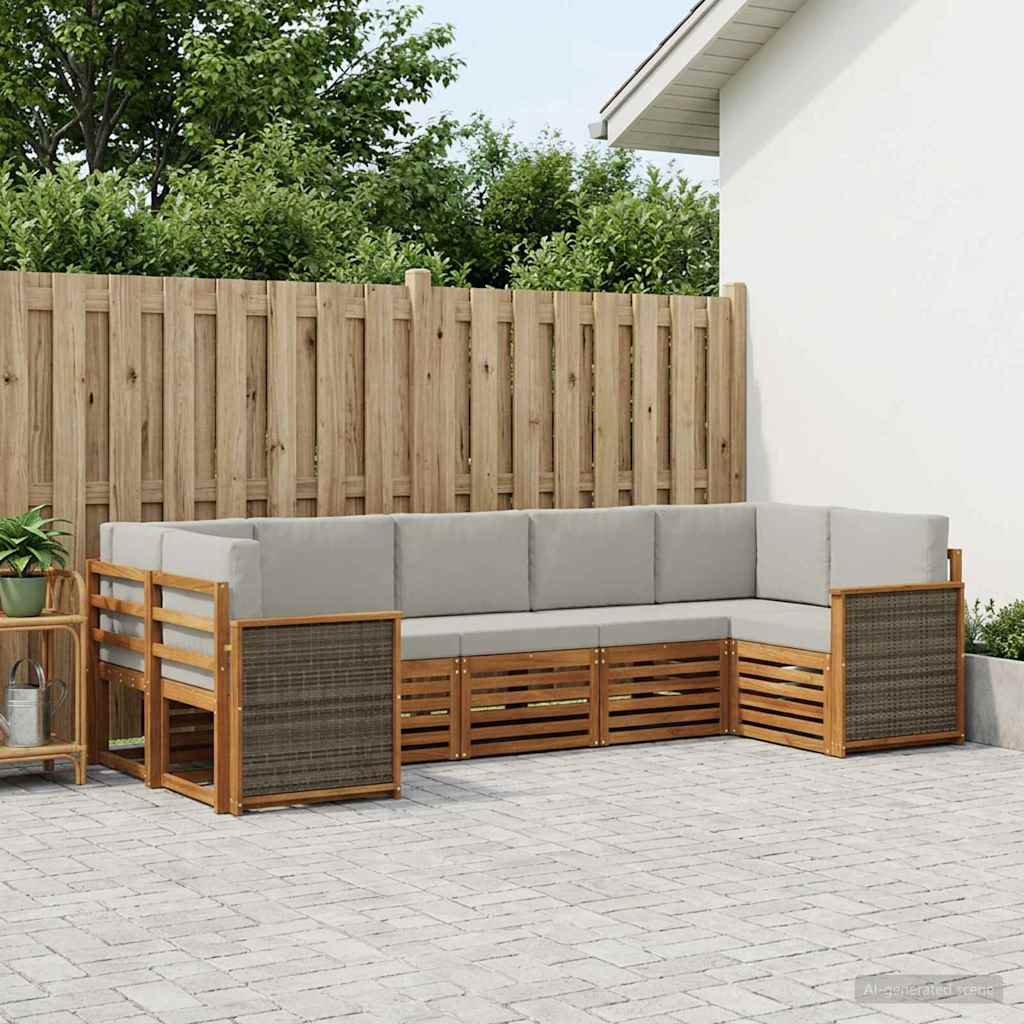 Set divano sezionale con cuscino 6 pcs Naturale e Grigio Chiaro
