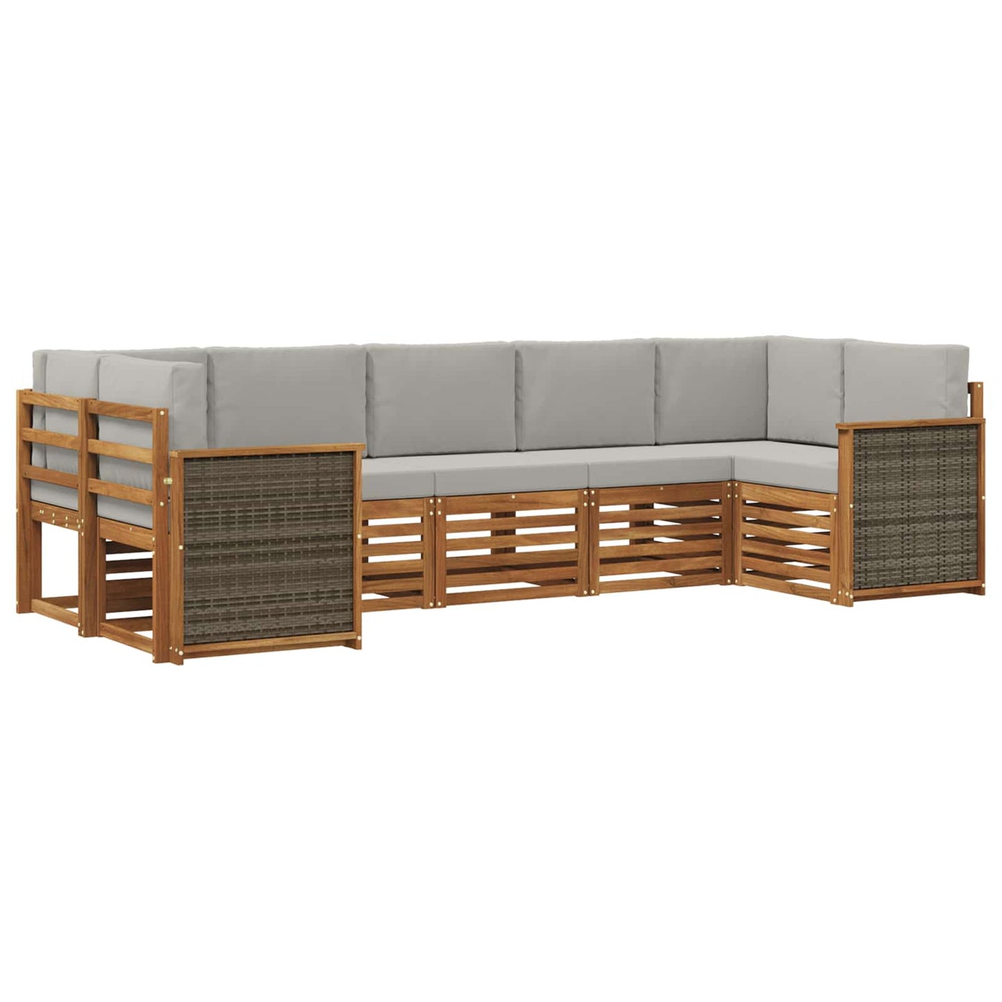 Set di divani da esterno 6 pz Naturale e Grigio Chiaro
