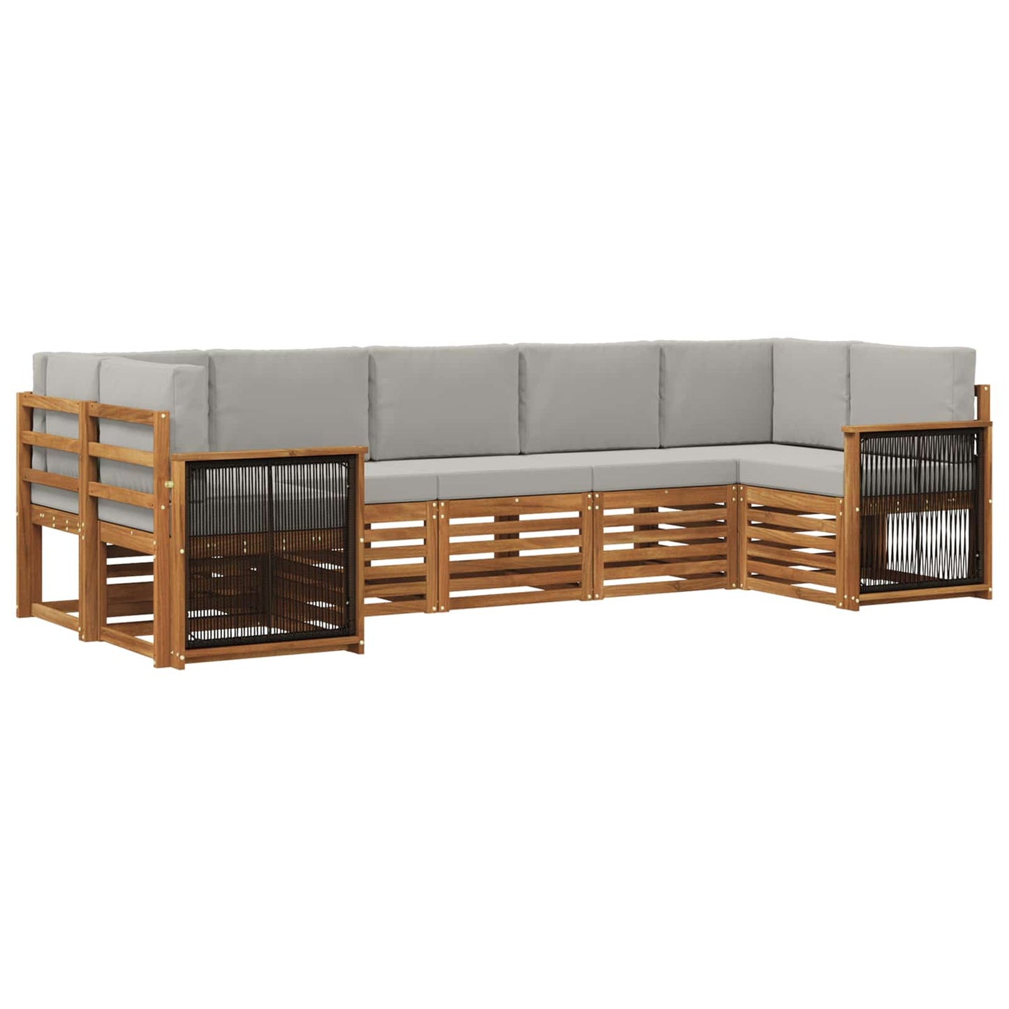 Set di divani da esterno 6 pz Naturale e Grigio Chiaro