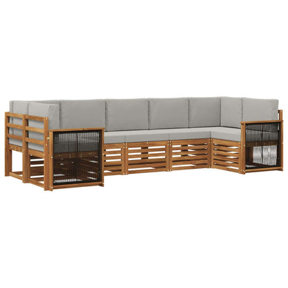 Set di divani da esterno 6 pz Naturale e Grigio Chiaro
