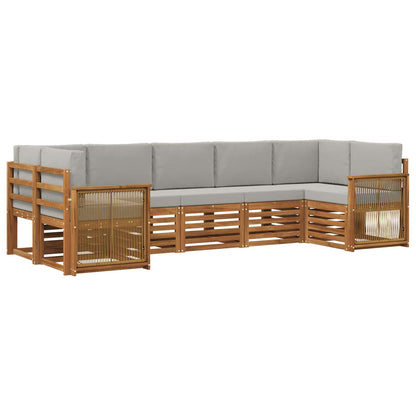 Set di divani da esterno 6 pz Naturale e Grigio Chiaro