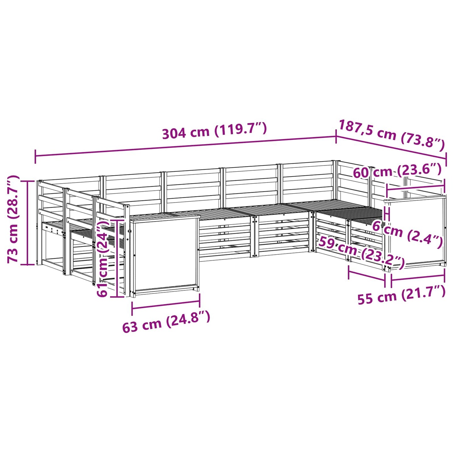 Set di divani da esterno 7 pz Naturale Legno di Acacia Massello - homemem39